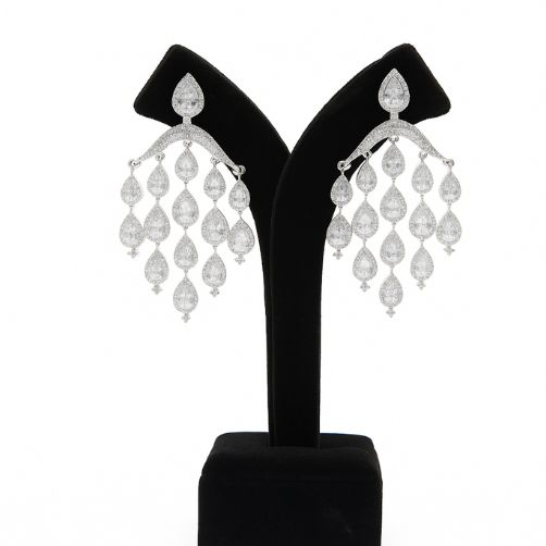 Elegant Silver Finish Bridal Earrings with Teardrop Stone Detailing